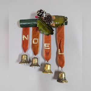 Vintage NOEL Bell Wall Hanging | Mid Century Christmas Decor with Velvet Ribbons